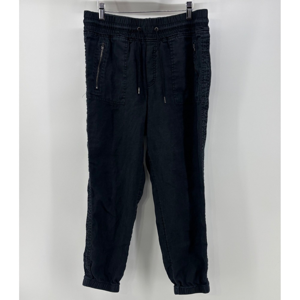 Athleta Cabo Linen Jogger Pant Size 12 Black Tapered High Rise Zipper Pockets